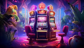 Colourful slot machine reels spinning on a gaming screen